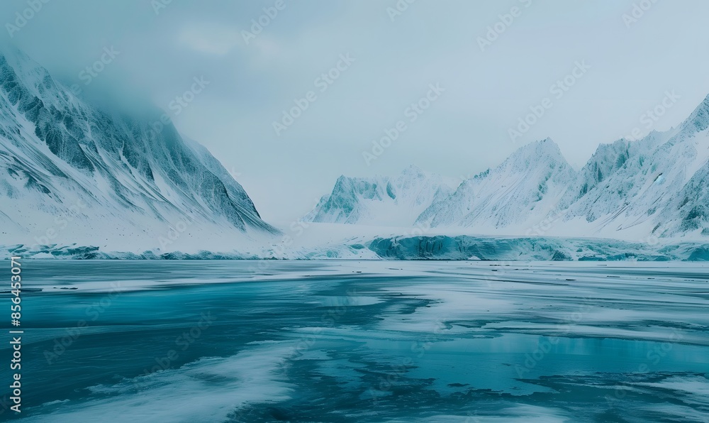 custom made wallpaper toronto digitalBlue Ice covered mountains with cold water,  Generative AI,