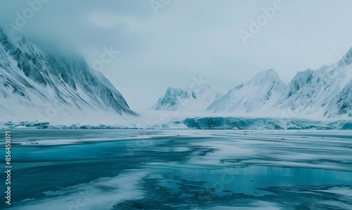 Wallpaper Mural Blue Ice covered mountains with cold water,  Generative AI, Torontodigital.ca