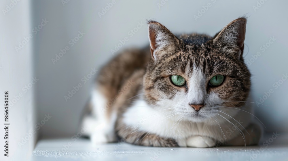Portrait of a lovely older cat with green eyes posing on a white background Portrait of a lovely older cat with green eyes posing on a white background