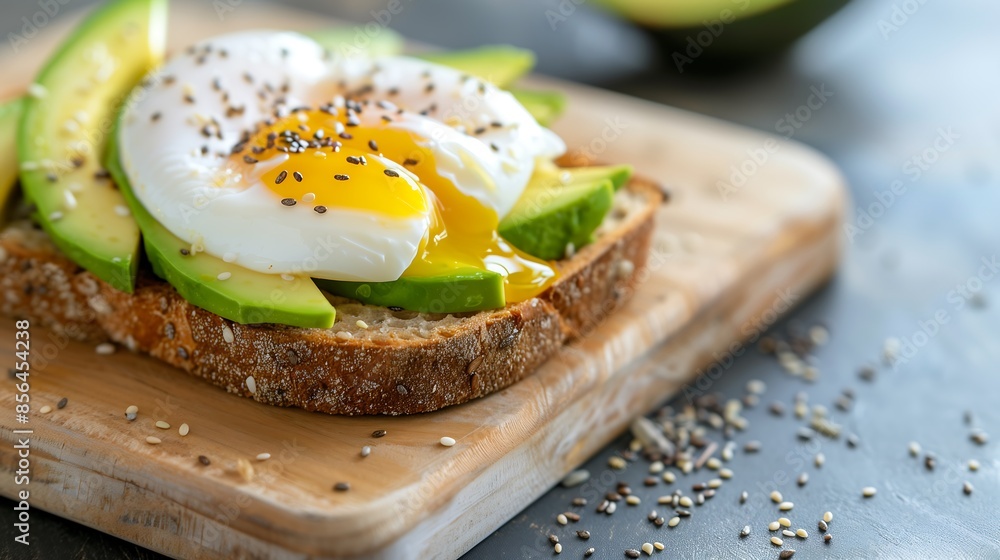 Nutritious Avocado Toast with Poached Egg on Rustic Wooden Board for a Healthy Start Nutritious Avocado Toast with Poached Egg on Rustic Wooden Board for a Healthy Start
