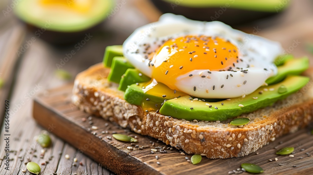 Nutritious Avocado Toast with Poached Egg on Rustic Wooden Board for a Healthy Start Nutritious Avocado Toast with Poached Egg on Rustic Wooden Board for a Healthy Start