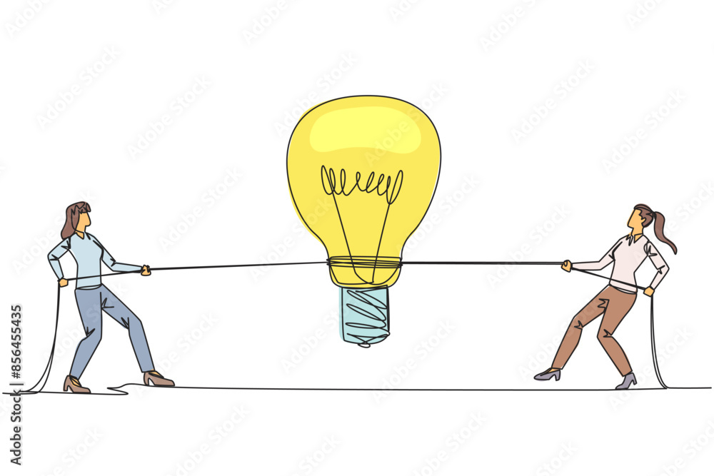 Single continuous line drawing two businesswomen fighting over a ...