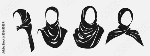 Set silhouettes of hijab collection. Vector illustration.