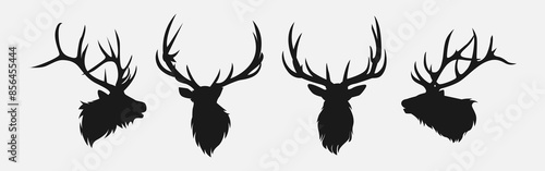 elk head silhouette collection set. deer, moose. animal, horn, jungle, hunting concept. for print, poster, sticker, and other designs. monochrome vector illustration.