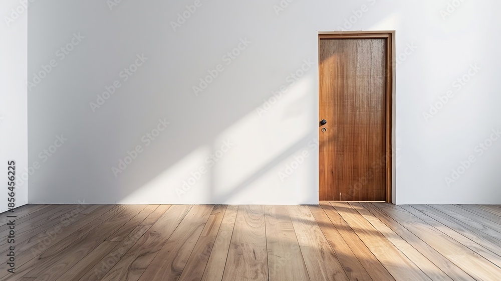 Closed wooden door inside empty room at perspective view Entrance of room inside house building Include wooden floor or laminate white gray wall New clean surface of wooden texture loo : Generative AI Closed wooden door inside empty room at perspective view Entrance of room inside house building Include wooden floor or laminate white gray wall New clean surface of wooden texture loo : Generative AI