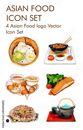 Asian food logo vector icon set