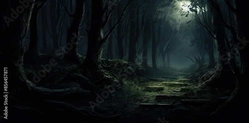 darkness background with a path through the woods photo