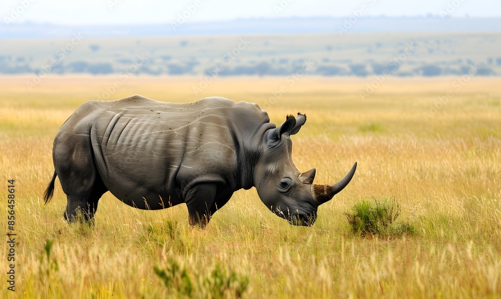 Obraz premium Rhinoceros on the grassland , Generative AI