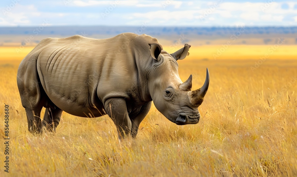 Fototapeta premium Rhinoceros on the grassland , Generative AI