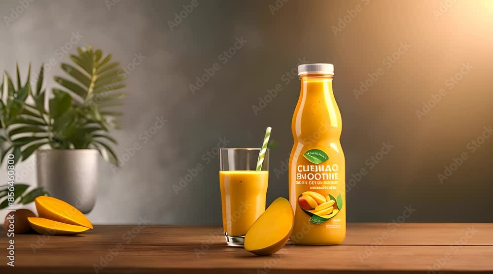 Mango juice is packaged in glass bottles Mango juice is packaged in glass bottles