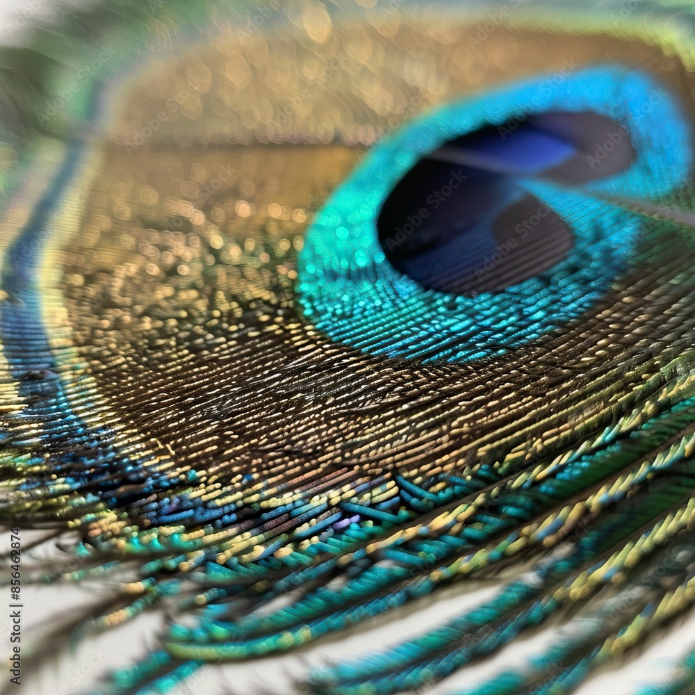 Fototapeta premium Peacock feather macro image, pavo real
