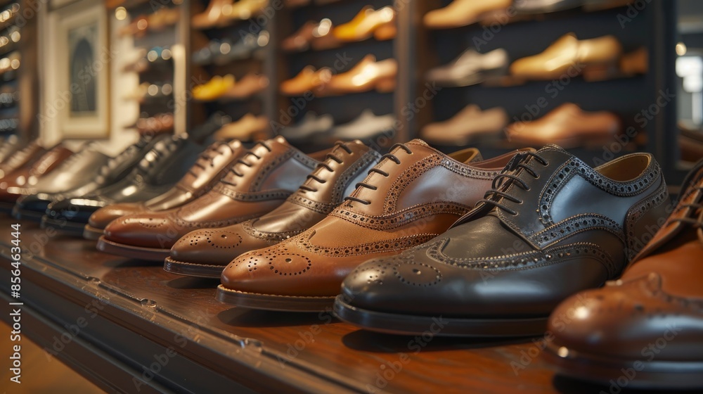 Close-Up of a Row of Classic Brown and Black Brogue Shoes Close-Up of a Row of Classic Brown and Black Brogue Shoes