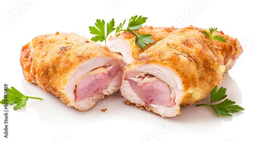 chicken Cordon Bleu French cuisine isolated on white background : Generative AI