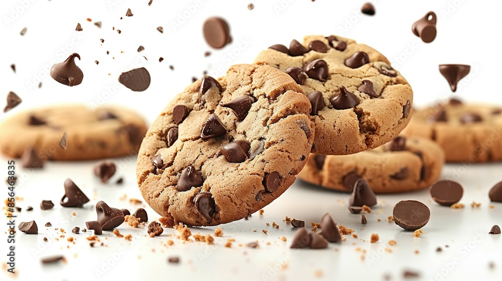 Flying Chocolate Chip Biscuits Set with Clipping Path Flying Chocolate Chip Biscuits Set with Clipping Path