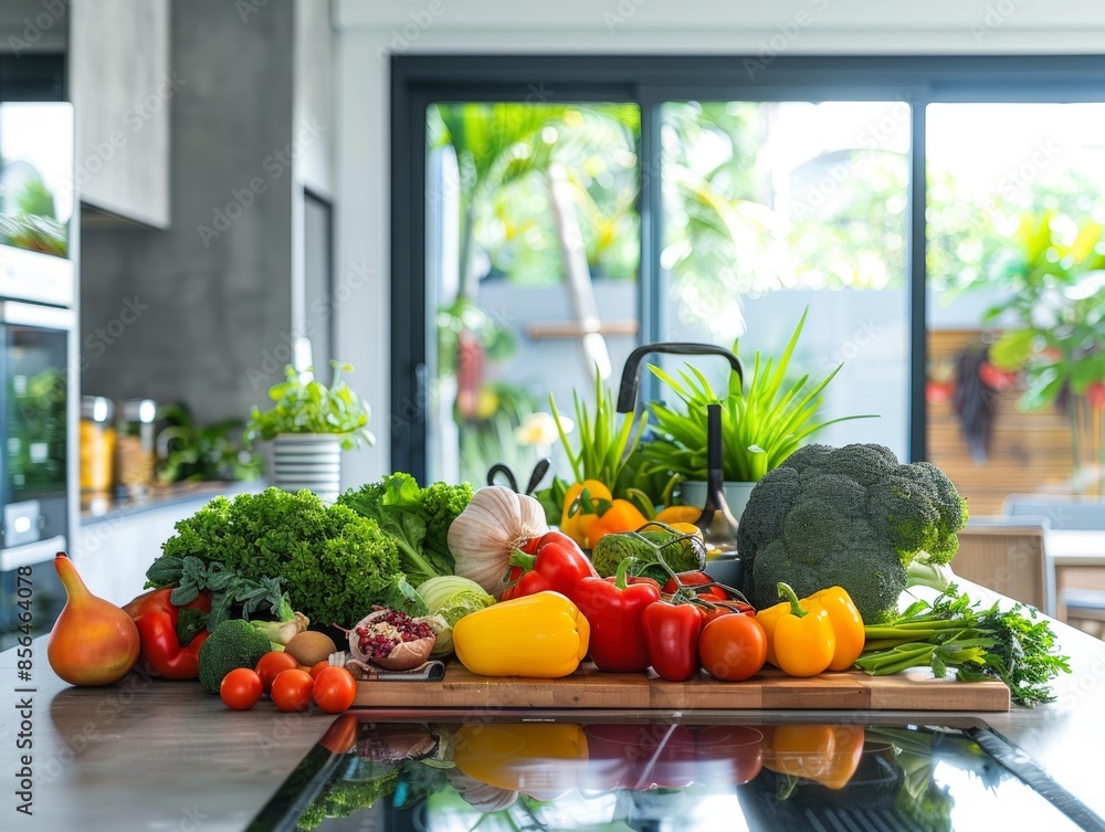 fresh fruit and vegetable healthy food on kitchen island - ai fresh fruit and vegetable healthy food on kitchen island - ai