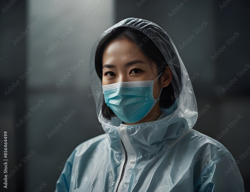 Asian woman in protective suit and mask against coronavirus or COVID-19
Asian woman in protective suit and mask against coronavirus or COVID-19