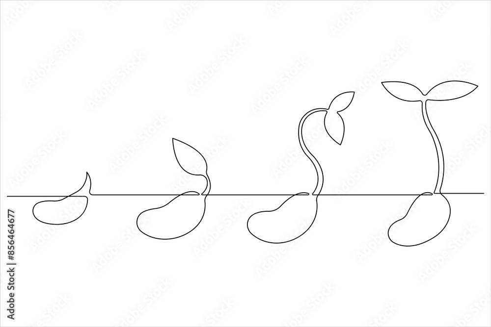 One continuous line drawing Plant growth process One continuous line drawing Plant growth process