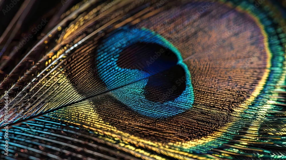 Naklejka premium Peacock feather macro image, pavo real