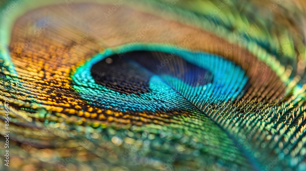 Fototapeta premium Peacock feather macro image, pavo real