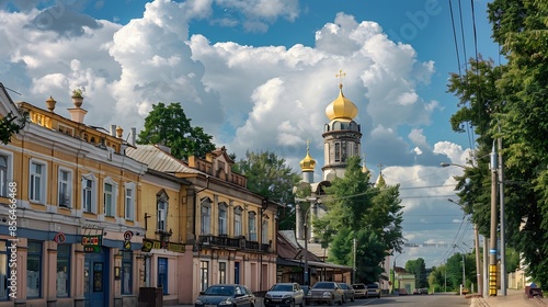 Rivne Ukraine Rovno city in western Ukraine in summer and closeup of traditional architecture of church store exterior : Generative AI photo
