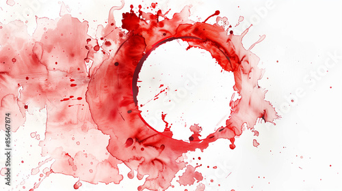 
Stain ring watercolor circle mark glass red drink isolated paper cup trace background white. Watercolor stamp spill stain ring round drop grunge print splatter liquid splash alcohol ink water art spo photo