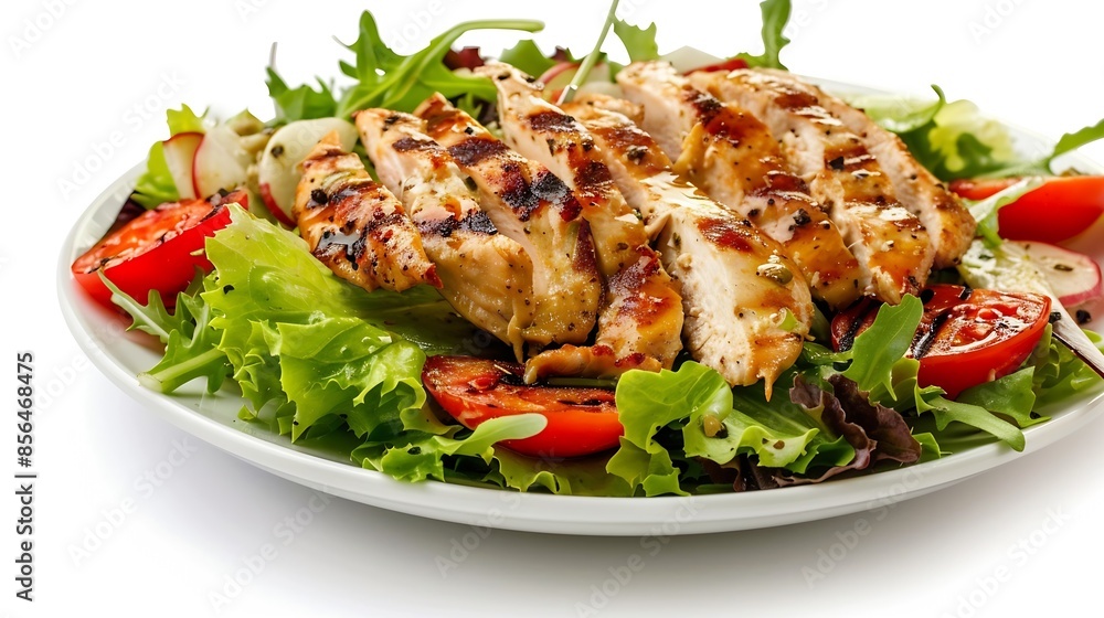 Grilled chicken salad food isolated white background : Generative AI Grilled chicken salad food isolated white background : Generative AI