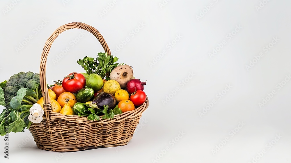 Fresh vegetables and fruit in basket on white background : Generative AI Fresh vegetables and fruit in basket on white background : Generative AI