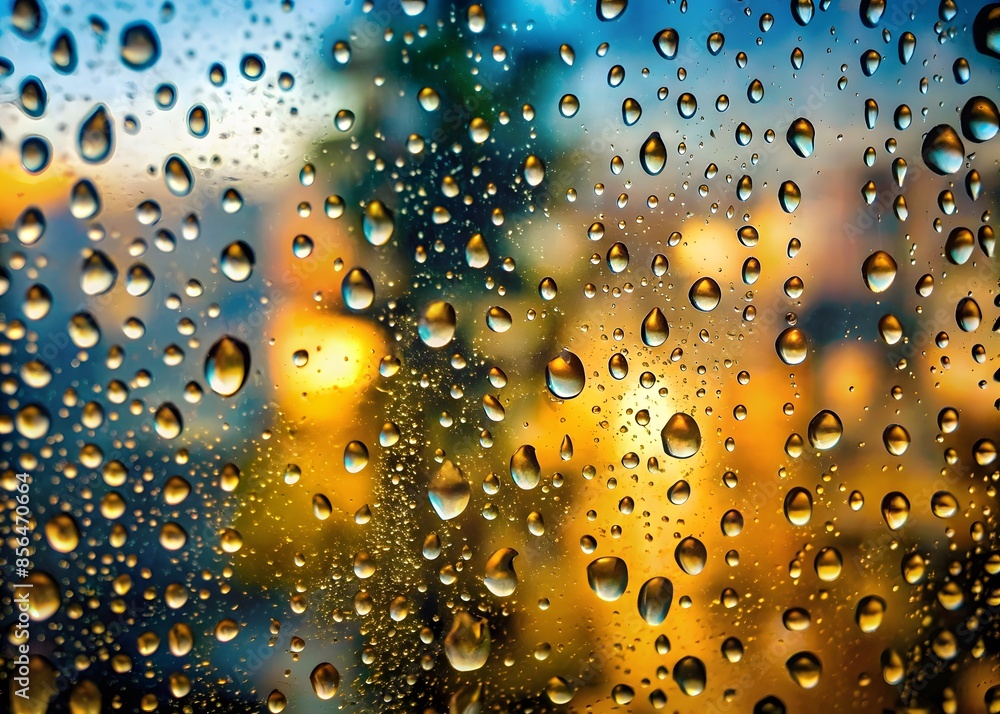 Raindrops On A Window Pane With A Blurred Cityscape In The Background. Raindrops On A Window Pane With A Blurred Cityscape In The Background.
