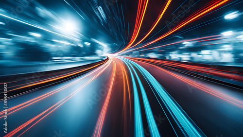 A blurry image of a highway with a bright blue sky in the background © Jati