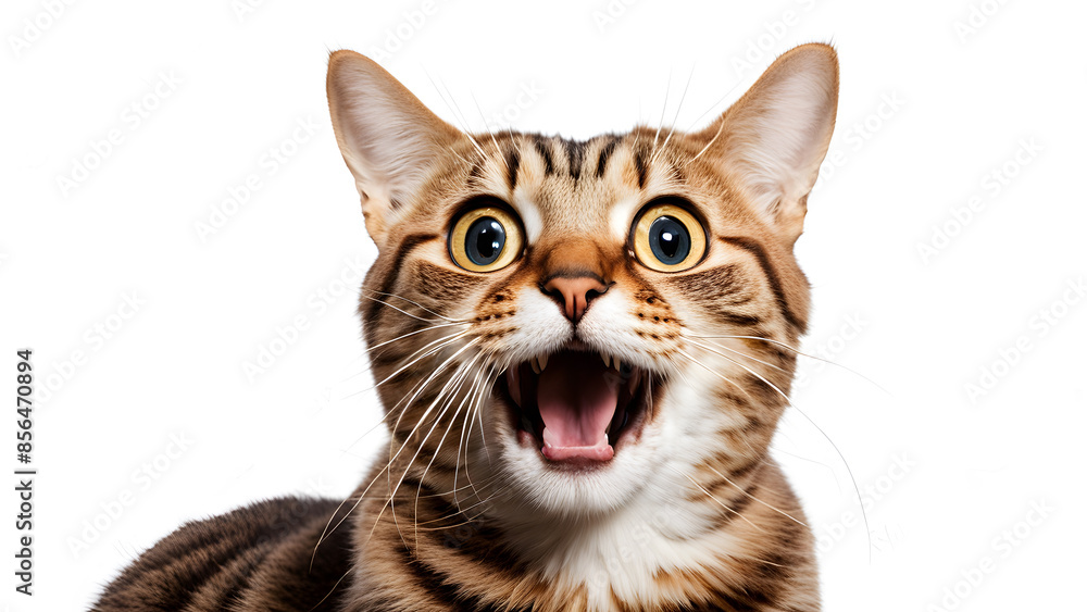 A cat with its mouth open and eyes wide open A cat with its mouth open and eyes wide open