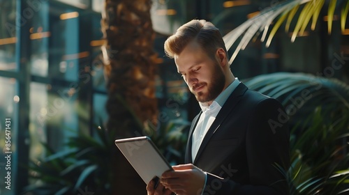 young businessman in business with tablet : Generative AI