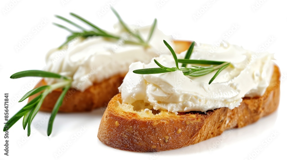 Crostini with cream cheese isolated on white background High resolution image : Generative AI Crostini with cream cheese isolated on white background High resolution image : Generative AI