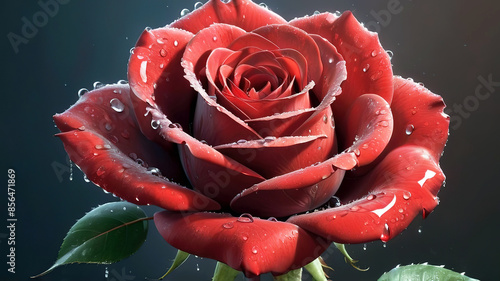 Obraz na płótnie Beautiful red roses with water drops on petals, generative Ai w salonie
