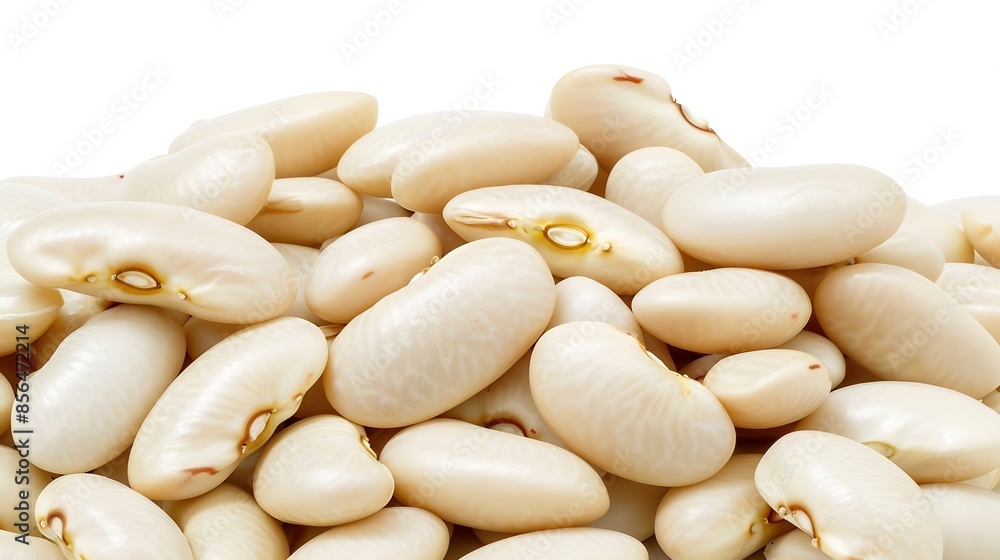 White kidney beans isolated Cooked cannellini bean pile baked legume canned yellow beans Phaseolus vulgaris haricot stew boiled leguminous ingredient on white background top view : Generative AI