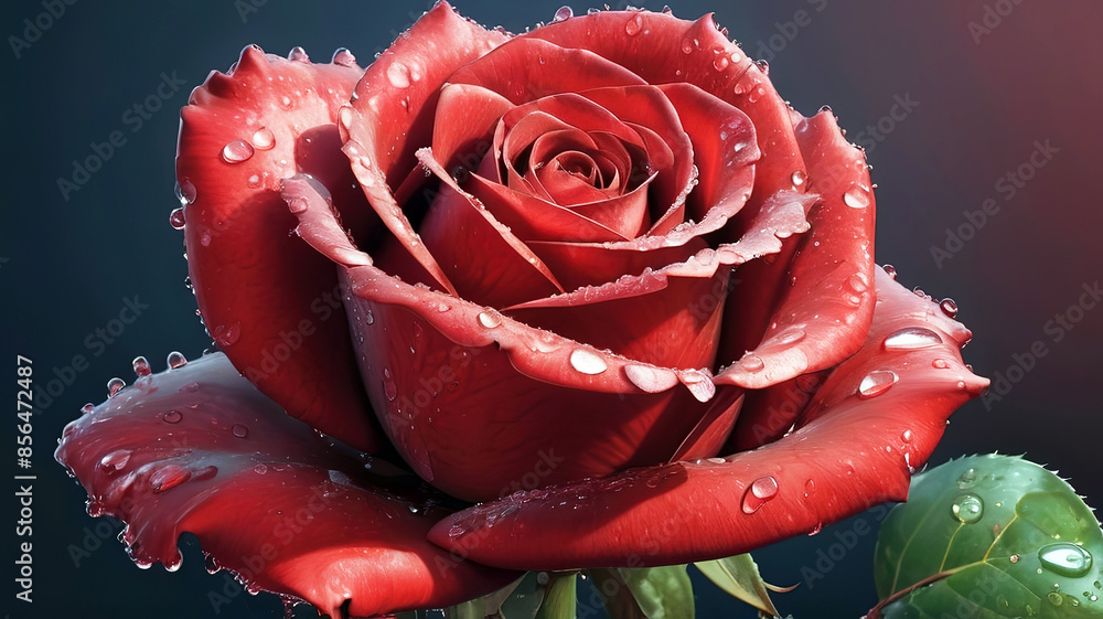 Beautiful red roses with water drops on petals, generative Ai