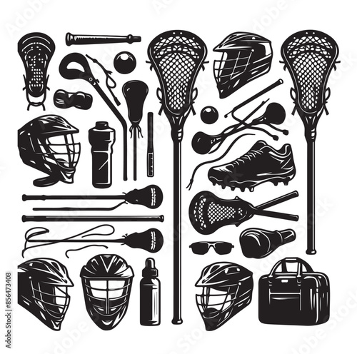 silhouette set of lacrosse equipment set. lacrosse player, sport.vector illustration.