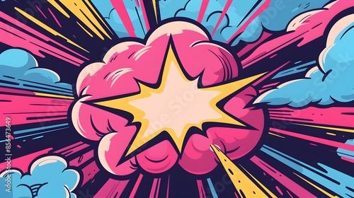 Explosive Comic-Style Pop Art Thunder Background with Bright Bursts and Clouds