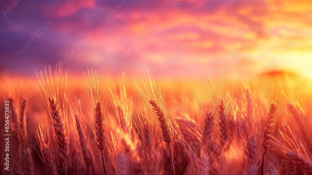Wheat field with stalks of wheat in focus during sunset. Wheat field with stalks of wheat in focus during sunset.