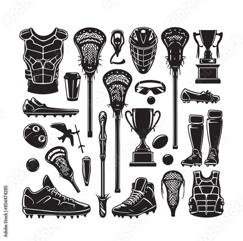 silhouette set of lacrosse equipment set. lacrosse player, sport.vector illustration.