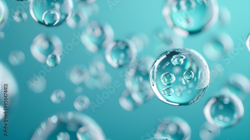 Transparent Molecular Bubbles in Soft Blue Cosmetic Concept
