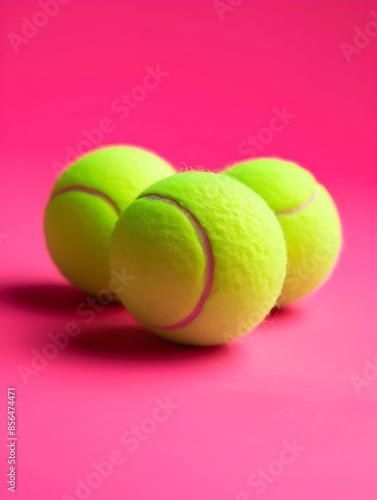 Vibrant green tennis balls on a striking pink background © yelosole