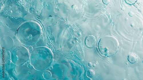 Blue transparent water texture with circles from drops Abstract summer water background in turquoise color Cosmetic moisturizer micellar toner emulsion : Generative AI photo
