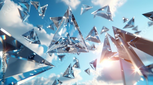 Precisely triangular crystal fragments floating within a sea of negative space.