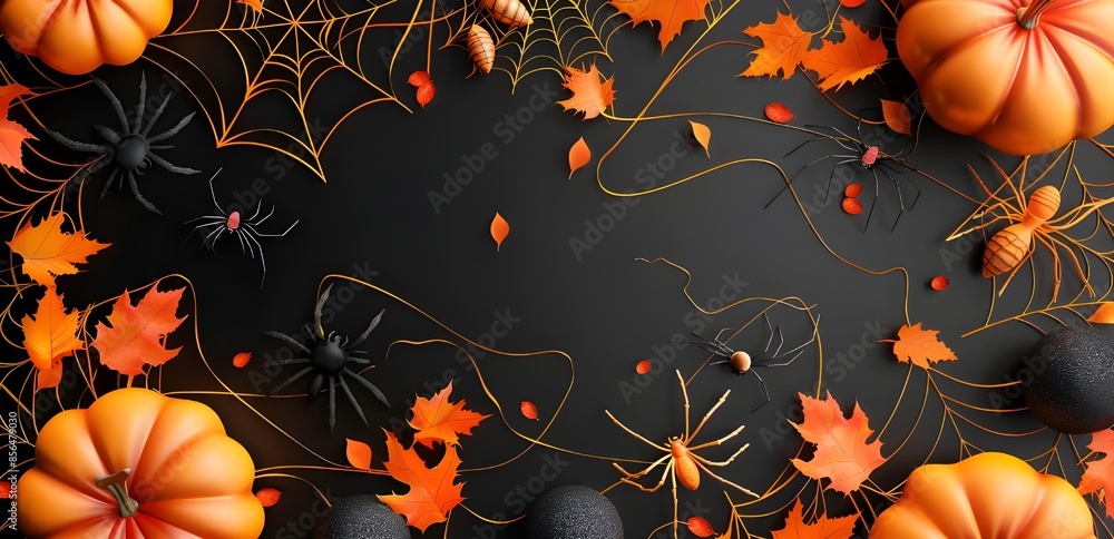 Halloween background with pumpkins, spiders, and leaves. Halloween background with pumpkins, spiders, and leaves.