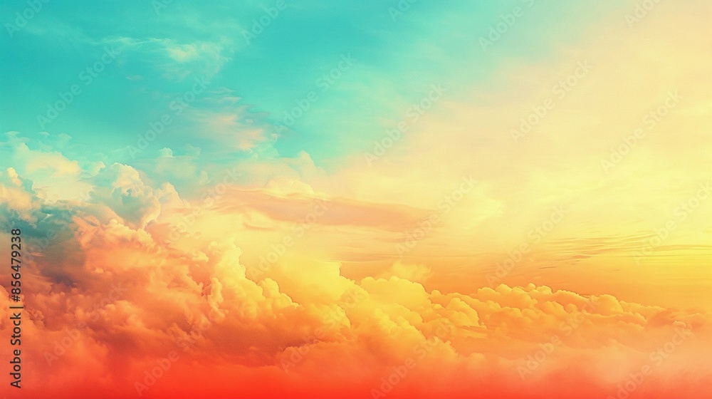 Fototapeta premium Fantasy Vibrant Panoramic Sunset Sky: Gradient Rich Colors with Ethereal Dreamy Summer Sunset or Sunrise