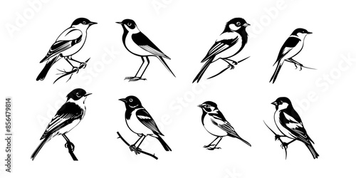 set of silhouettes of birds