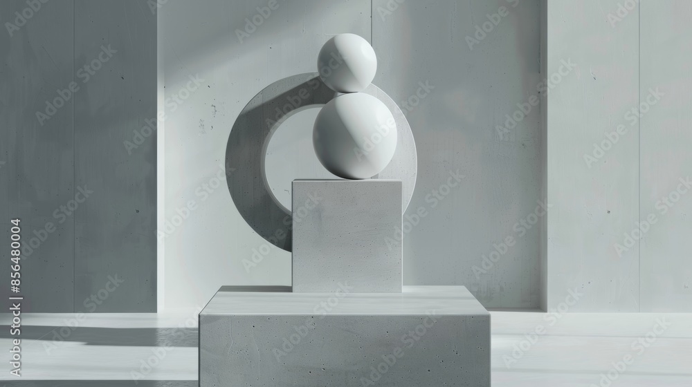 A minimalist sculpture featuring a perfect balance of squares and circles. A minimalist sculpture featuring a perfect balance of squares and circles.
