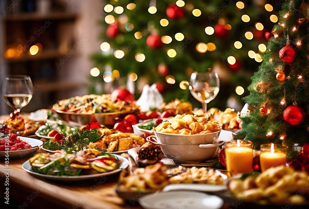 Naklejka premium This is a festive scene set on a wooden table