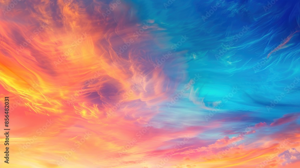 Uplifting and Peaceful Fantasy Sunset Sky: Panoramic View with Rich Gradient Colors Uplifting and Peaceful Fantasy Sunset Sky: Panoramic View with Rich Gradient Colors