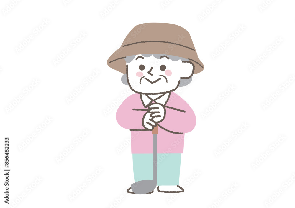 ゴルフをしているシニア女性のイラスト ゴルフをしているシニア女性のイラスト